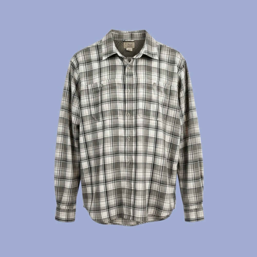 L.L. Bean Men's Black and White Plaid Shirt, Size Large